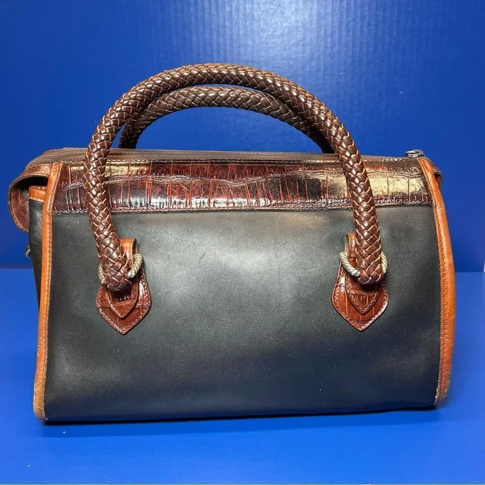 Vintage Brighton April Heart Leather Handbag Brown Black‎ Top Handle Purse